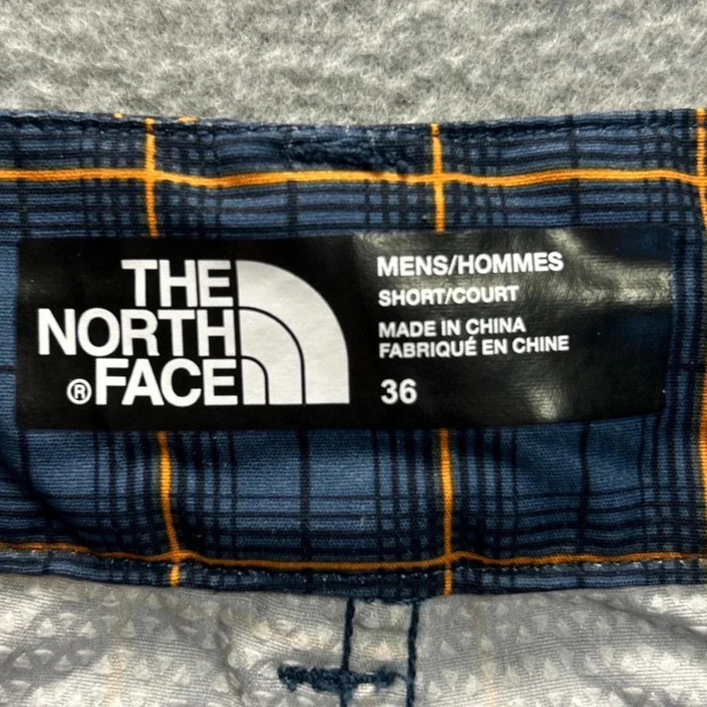 The North Face Cargo Shorts Mens 36 Blue Orange Plaid Outdoor Hiking Casual Fit